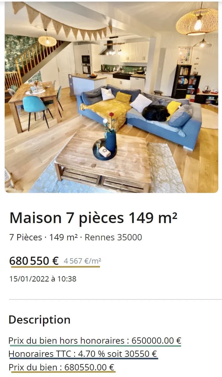 Annonce immobilière de l'agence locale, 30.000€ d'honoraires